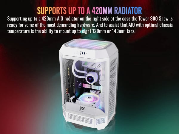 Thermaltake Tower 300 Snow Micro-ATX Case; 2x140mm CT Fan Included; Support  Up to 420mm Radiator; Horizontal display capable with optional Chassis 